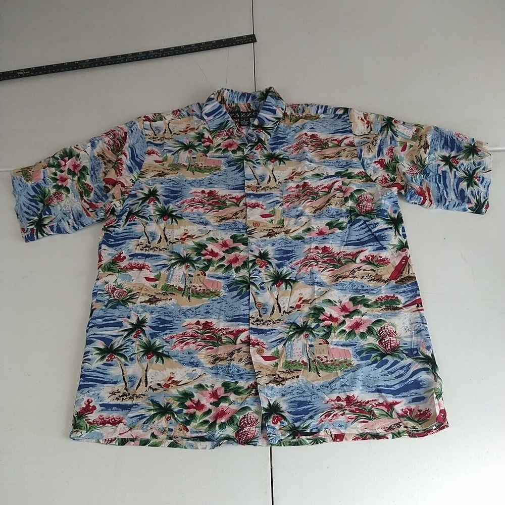 Pazzo Shirt Mens M Hawaiian Tropical Blue Button Down Vacation Rayon Short Sleev